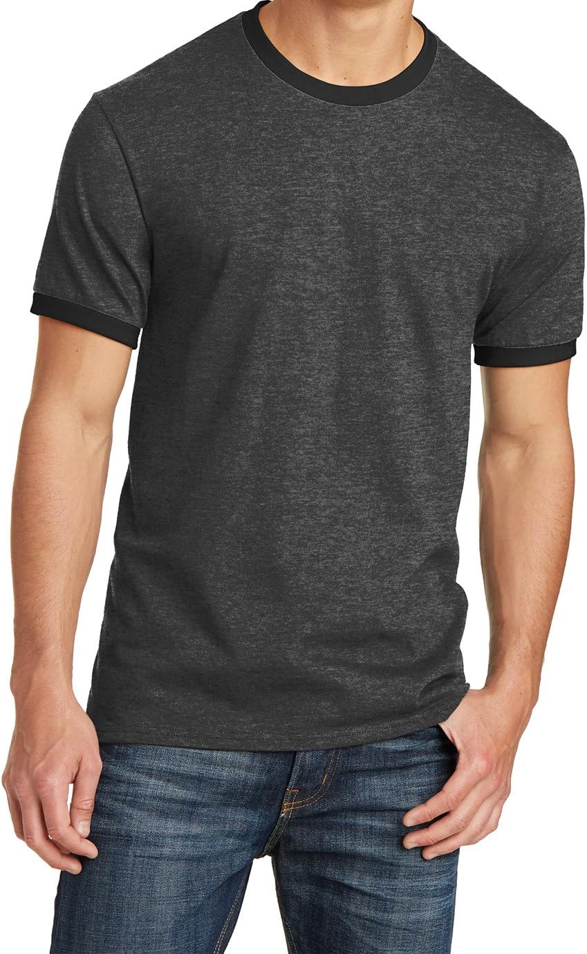 Men's Short Sleeve Core Cotton Soft Classic Ringer Tee - Dark Heather Grey\/Jet Black