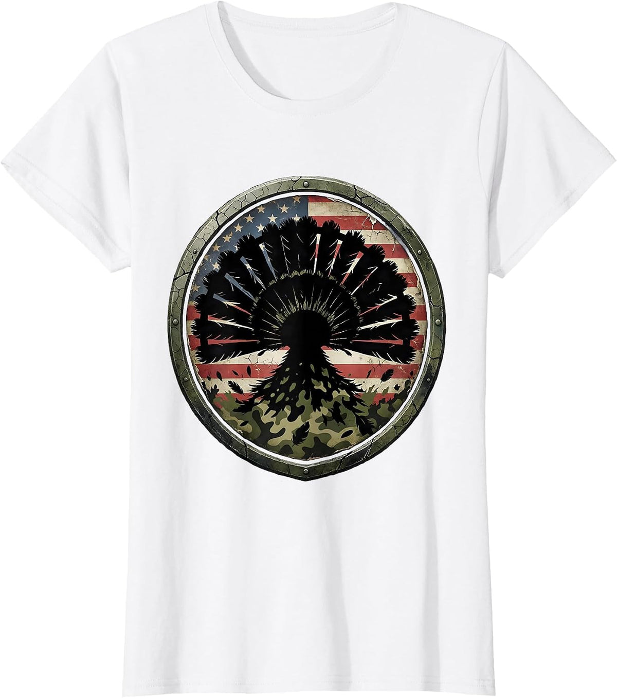 Turkey Feather Fan Camo Hunting Graphic T-Shirt - White