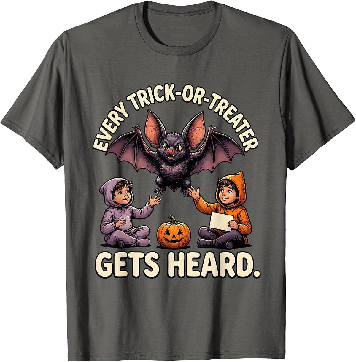 Men's Every Trick-Or-Treater Gets Heard Cartoon Halloween SLP T-Shirt - Asphalt Grey