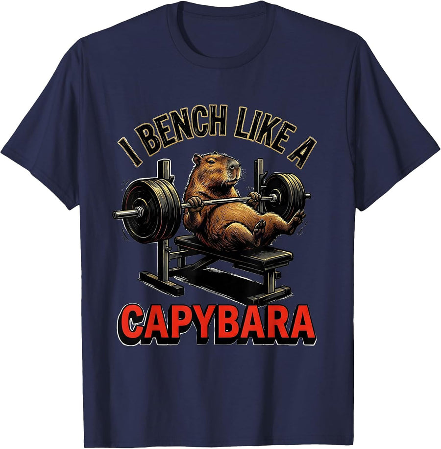 I Bench Like A Capybara Funny Gym Animal Pun Workout T-Shirt - Navy Blue