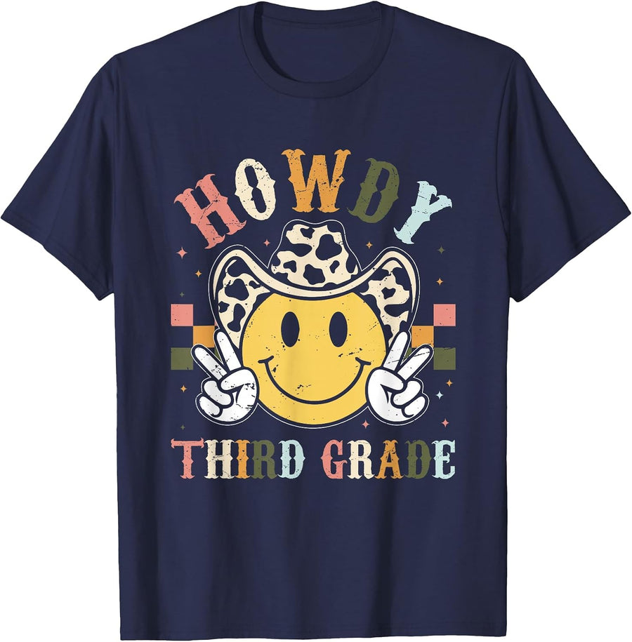 3rd Grade Teacher Rodeo Country Western Howdy Third Grade T-Shirt - Navy Blue