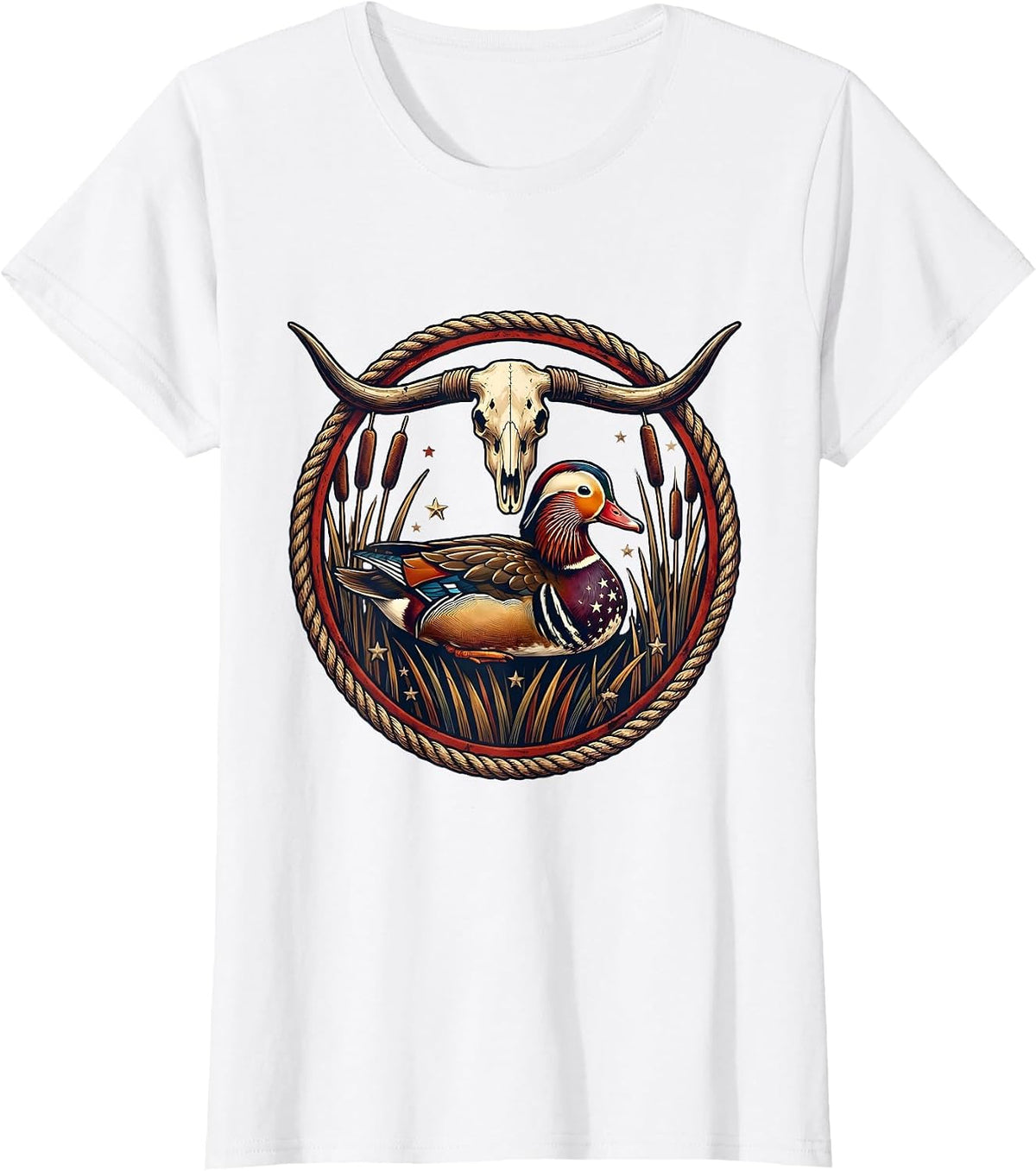 Duck in Reeds Camo Feathers Hunting Illustration T-Shirt - White