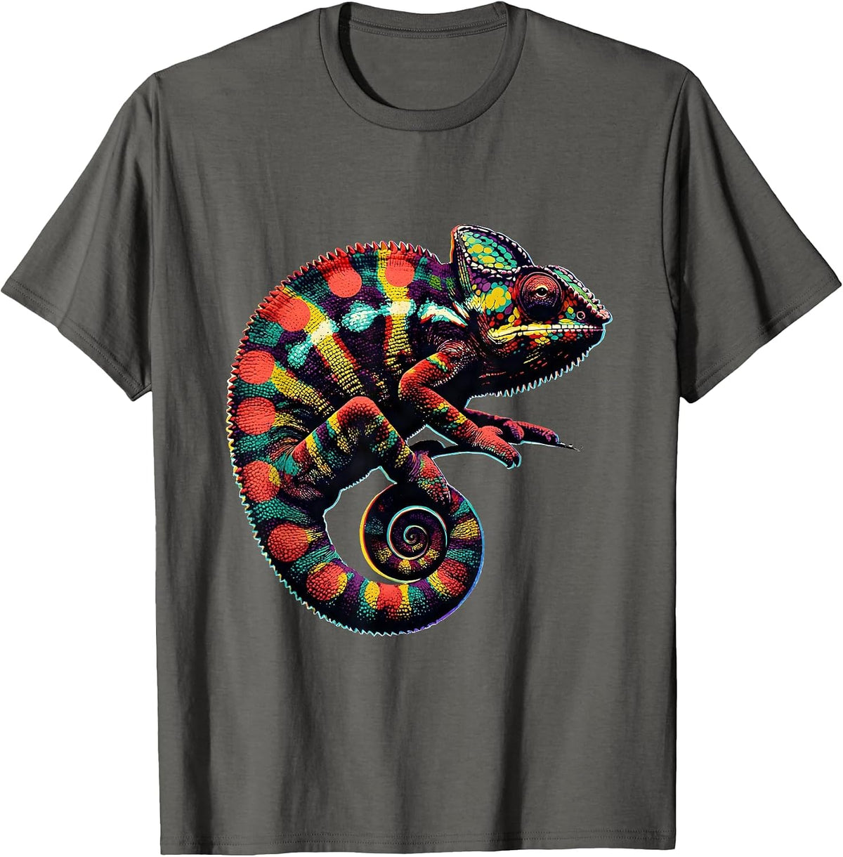 Men's Dot Day Chameleon Multicolored Spots Illustration T-Shirt - Asphalt Grey