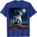 Tuxedo Cat Howling at Moon 90's Retro Vintage T-Shirt - Royal Blue