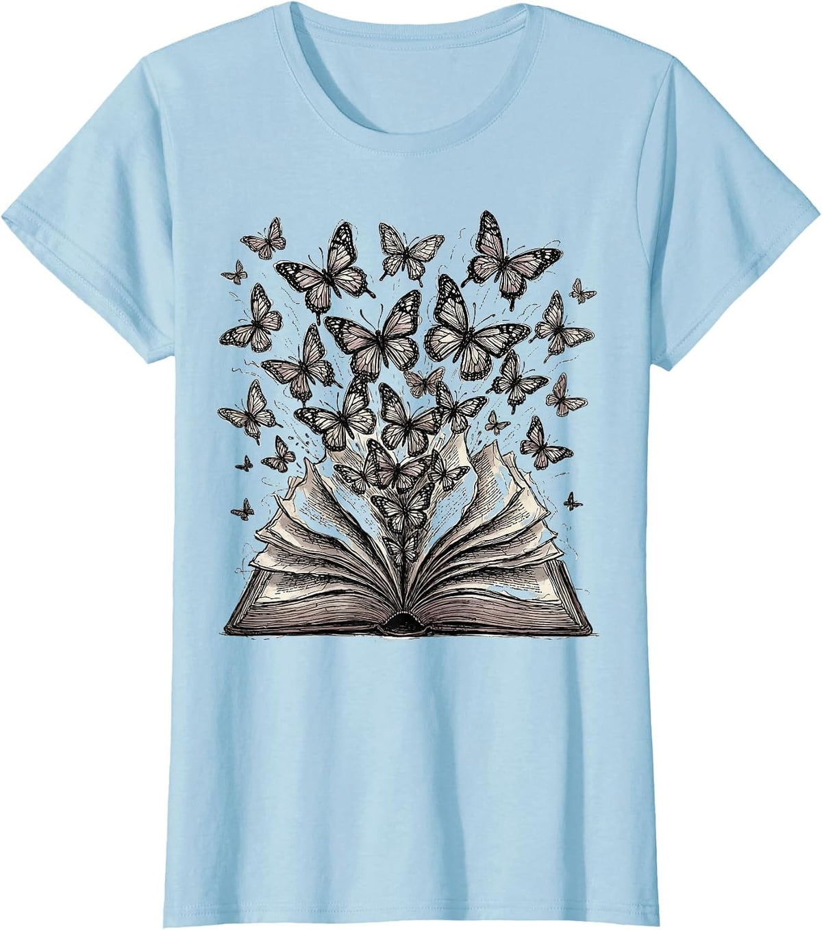 Women's English Teacher Open Dictionary Butterfly Graphic T-Shirt - Baby Blue