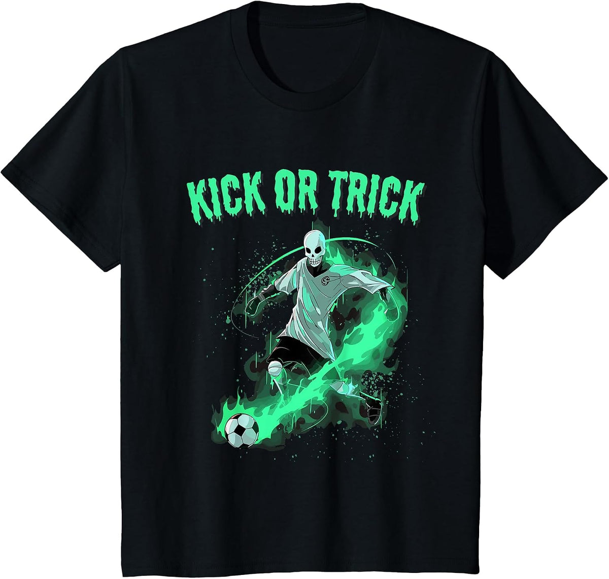 Skeleton Soccer Halloween Kick Or Funny Pun T-Shirt - Black