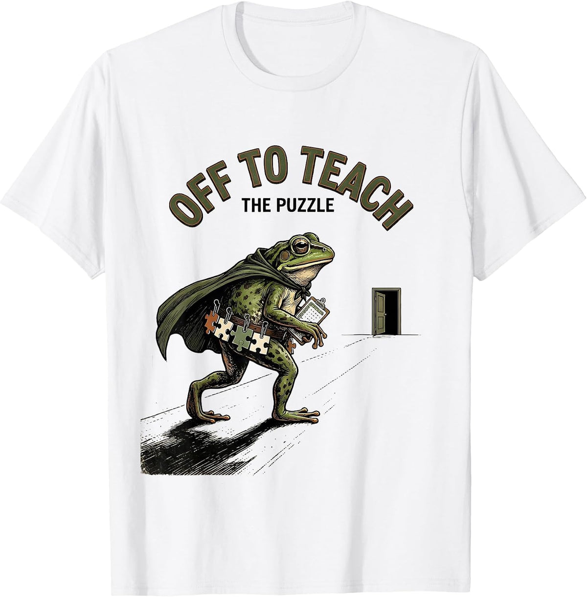 Men's Off To Teach The Puzzle Vintage Frog Teacher Back To School T-Shirt - White