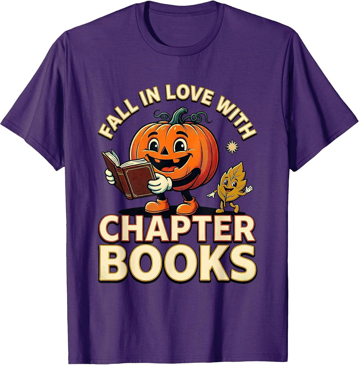 Fall In Love With Chapter Books Retro Teacher Book Lover T-Shirt - Purple