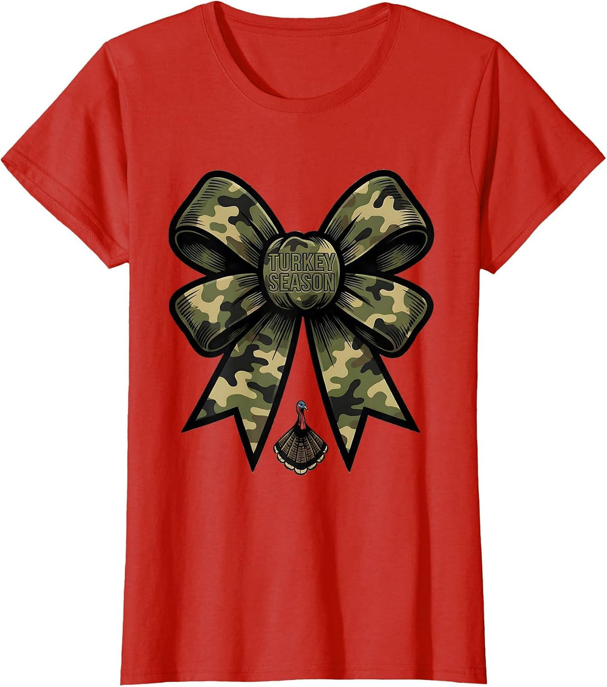 Turkey Season Camo Coquette Bow Hunting Ol' Lady T-Shirt - Red