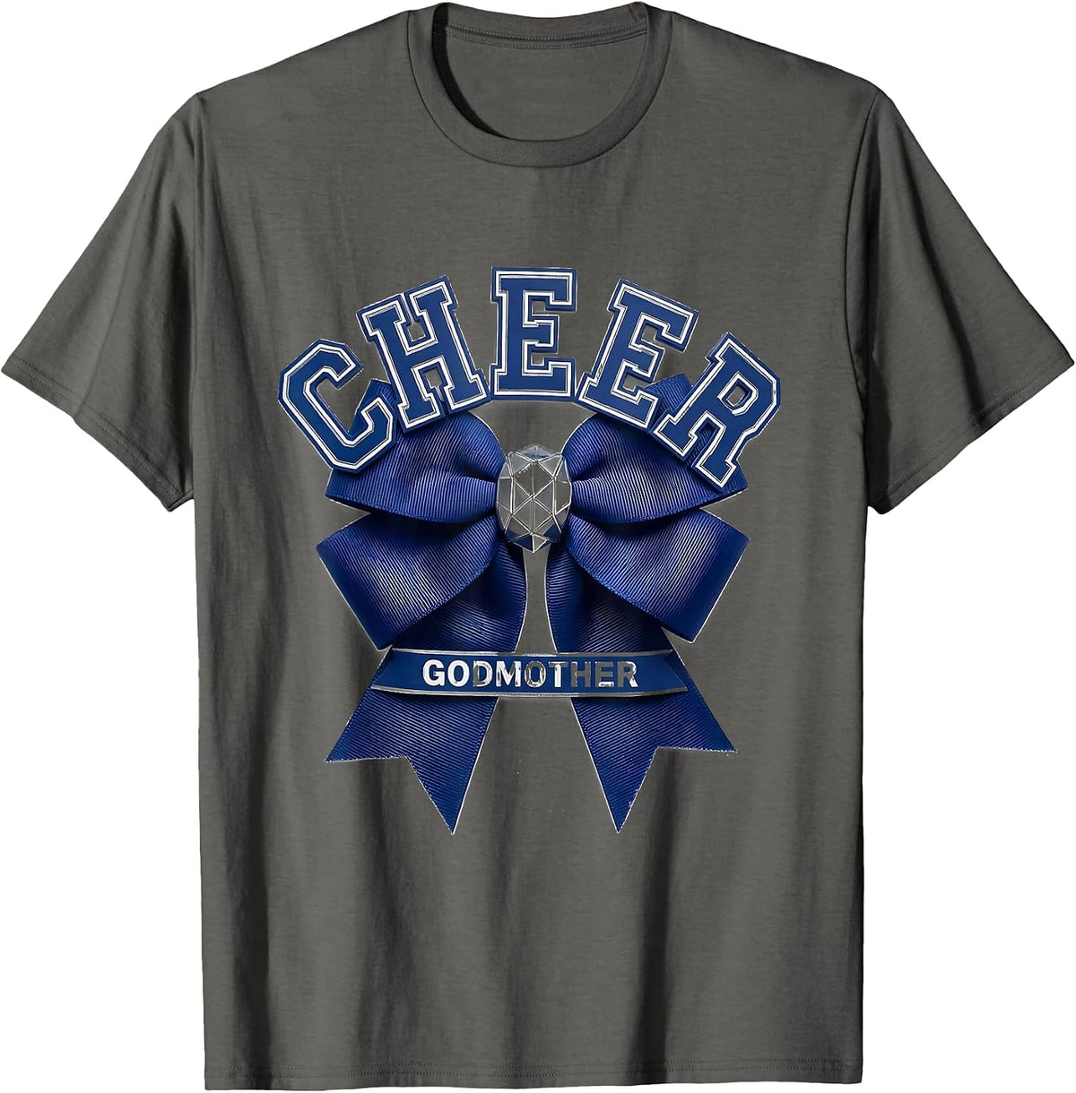 Cheer Godmother Coquette Bow Sport Cheerleader Team Spirit T-Shirt - Asphalt Grey