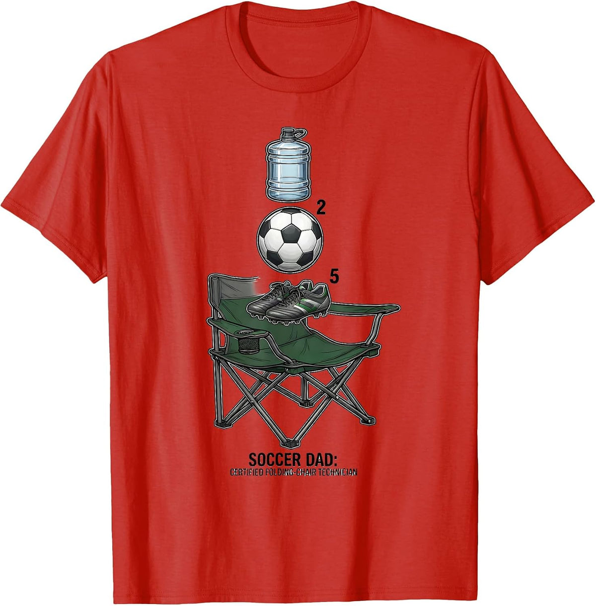 Men's Soccer Dad: Certified Folding-Chair Technician Dad T-Shirt - Red