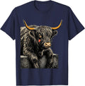 Highland Cow Screenprint Sassy Cute Humor T-Shirt - Navy Blue