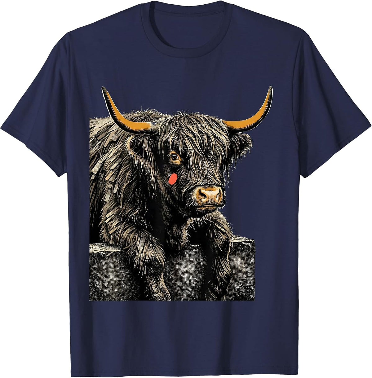 Highland Cow Screenprint Sassy Cute Humor T-Shirt - Navy Blue