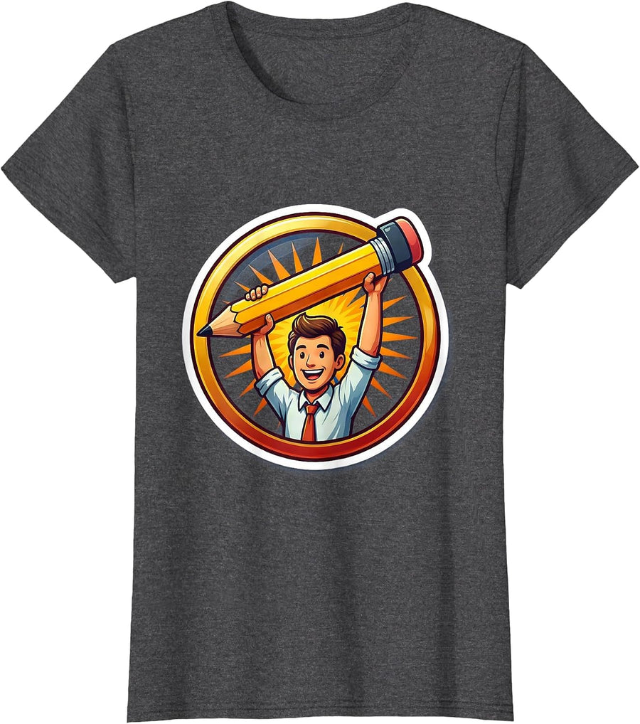 Women's Special Education Teacher Trophy Pencil Illustration T-Shirt - Dark Heather Grey