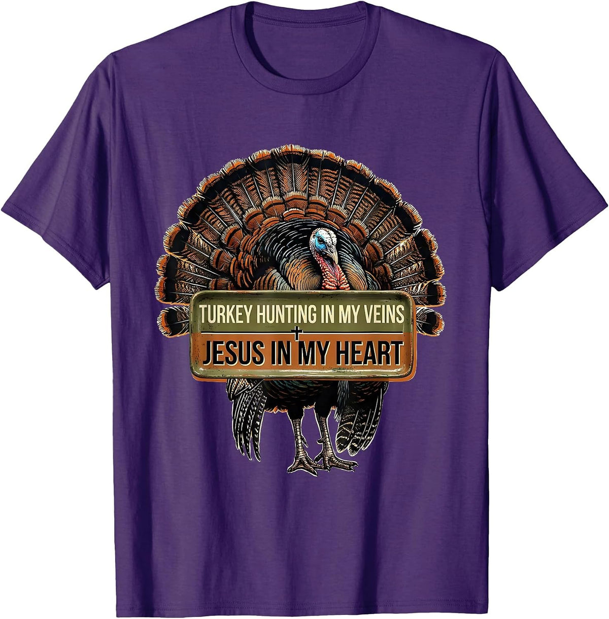 Men's Turkey Hunting In My Veins, Jesus In My Heart Christian T-Shirt - Purple