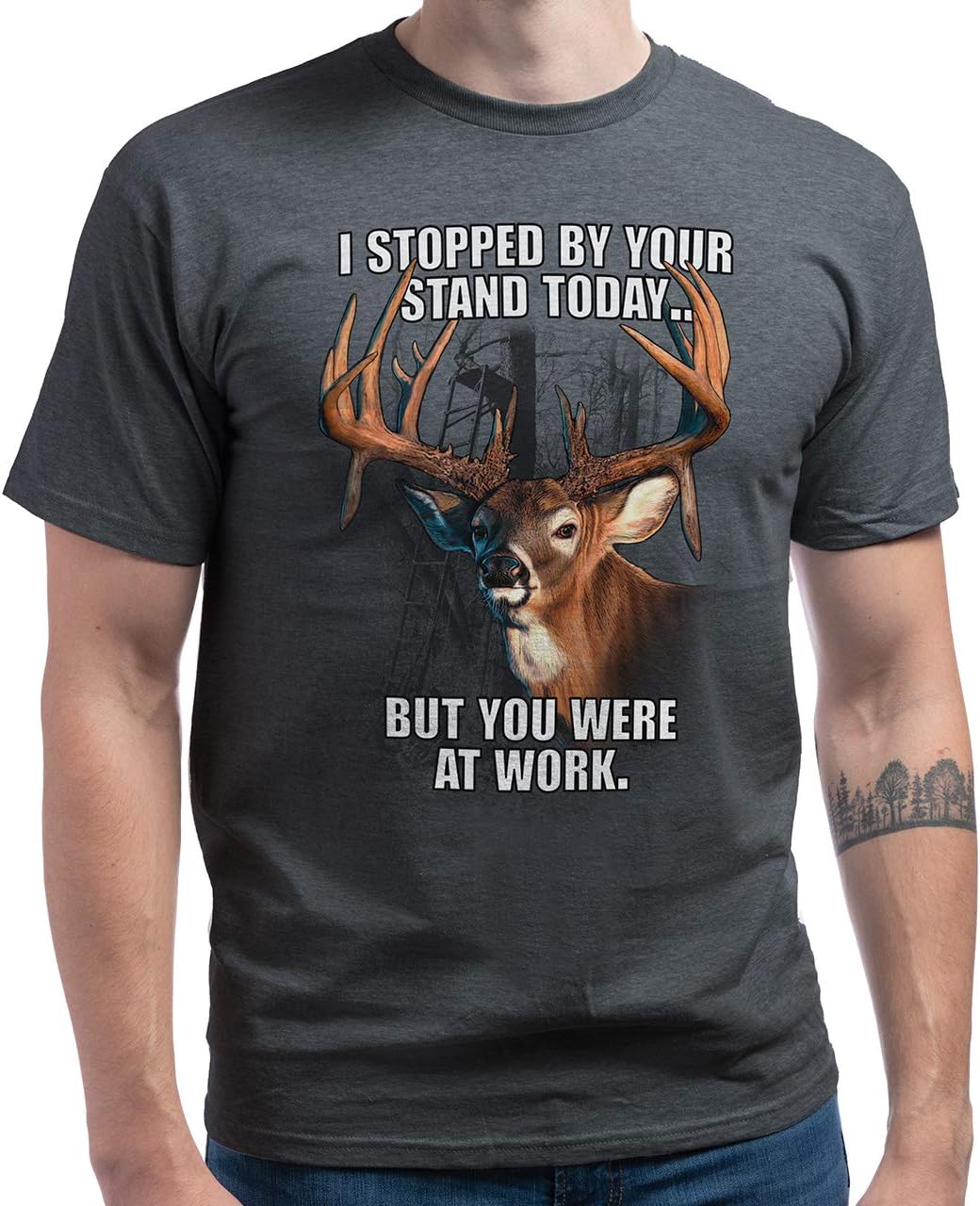 Bone Head Outfitters at Work-Premium Cotton/Poly Deer Whitetail Monster Buck Hunting Humor T-Shirt for - Charcoal Heather
