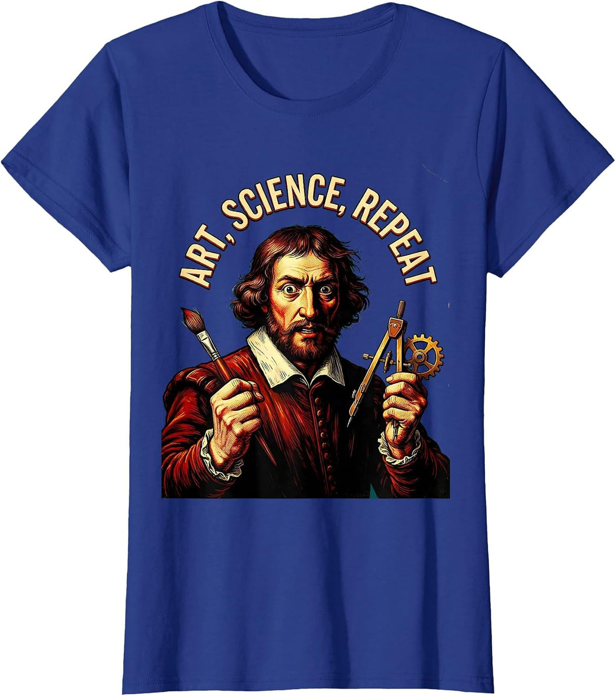 Women's Art Science Repeat Renaissance Men Design T-Shirt - Royal Blue