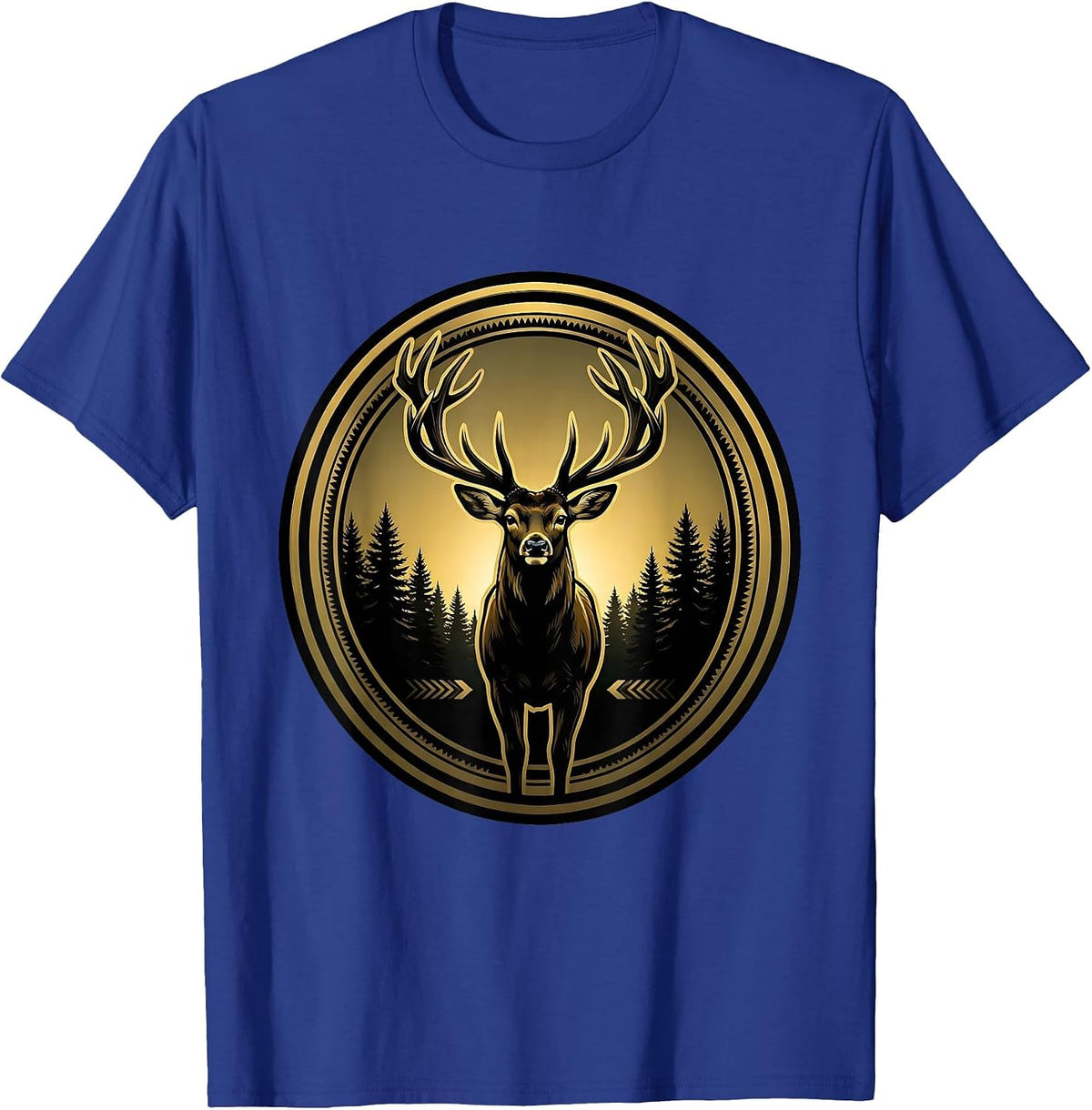 Buck Deer Silhouette Dawn Treeline Hunting Design T-Shirt - Royal Blue