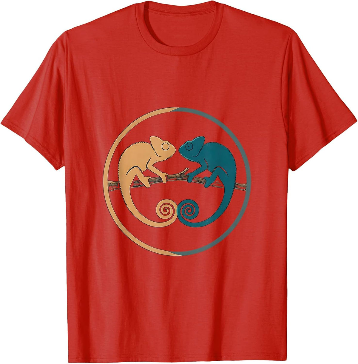 Men's Twin Day Matching Chameleons on a Branch T-Shirt - Red