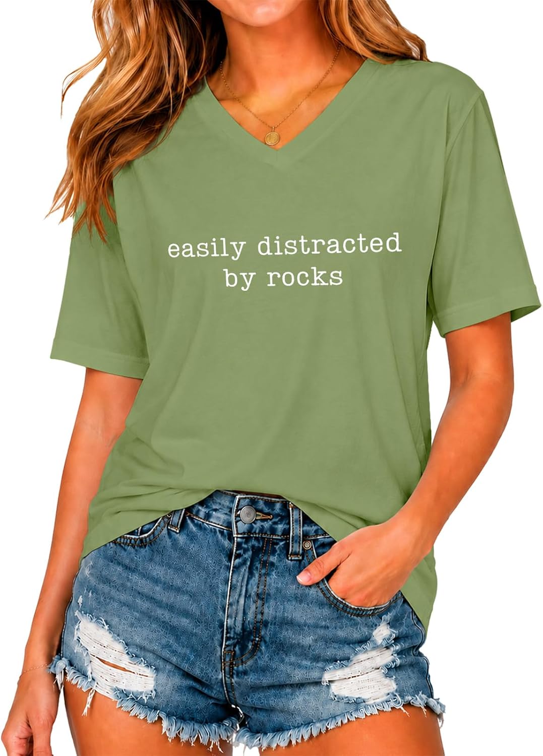Easily Distracted By Rocks Shirt,Easily Distracted T-Shirt,Rocks Shirt - V-neck V-green