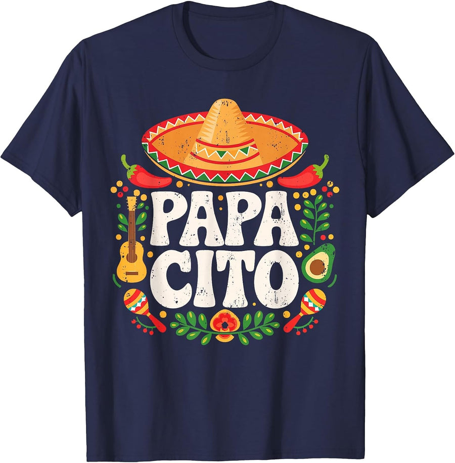 Papacito Shirt Funny Mexican Dad Men Cinco De Mayo Fiesta T-Shirt - Navy Blue