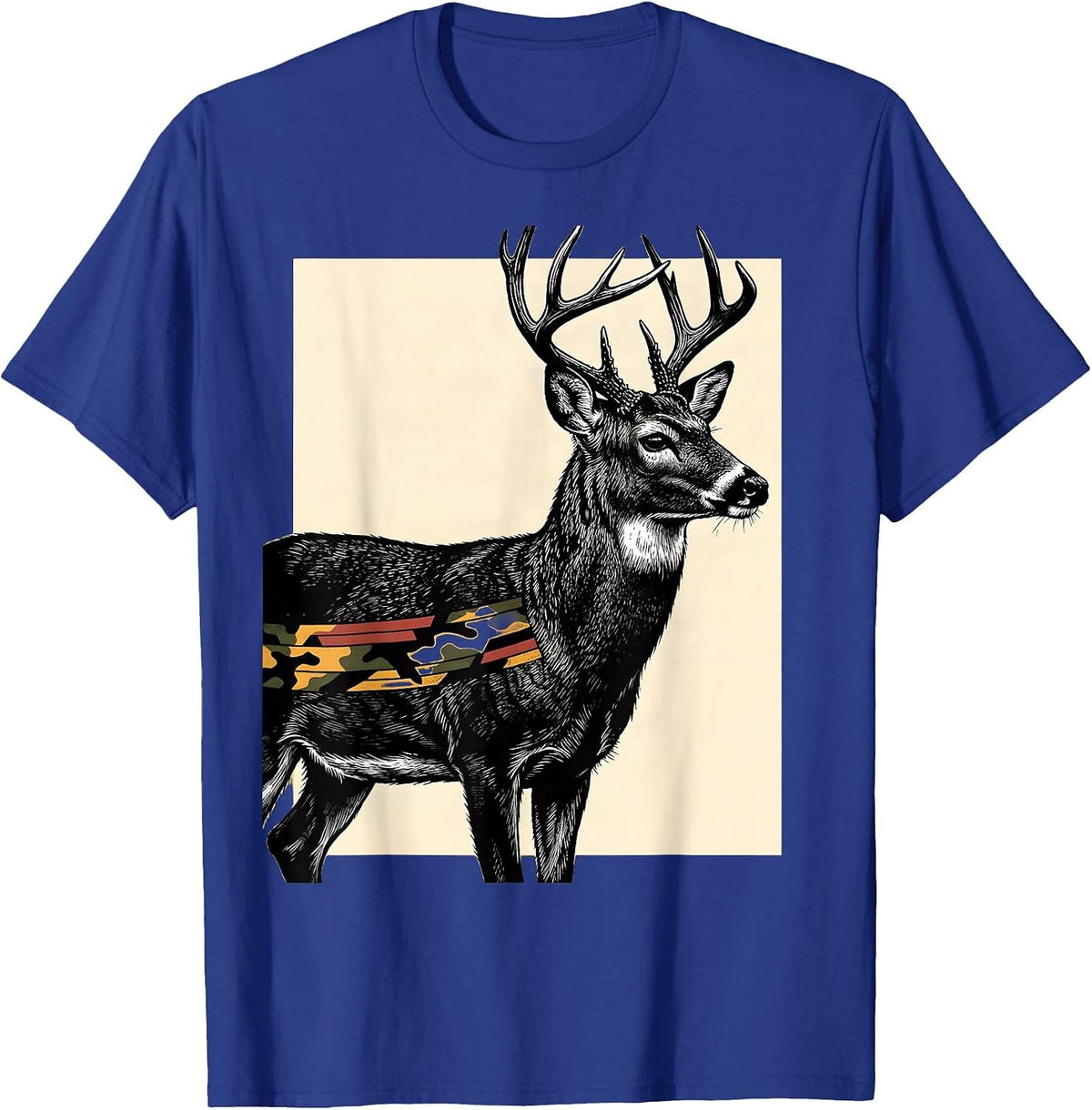 Alert Whitetail Buck Scratchboard Hunting Dad Gift T-Shirt - Royal Blue