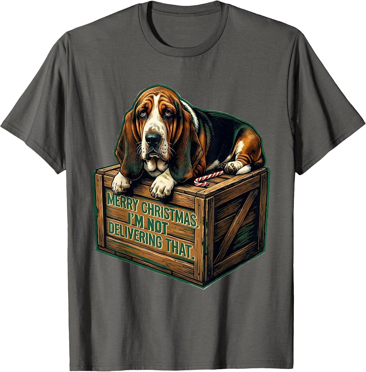 Merry Christmas I'm Not Delivering That Funny Basset Hound T-Shirt - Asphalt Grey