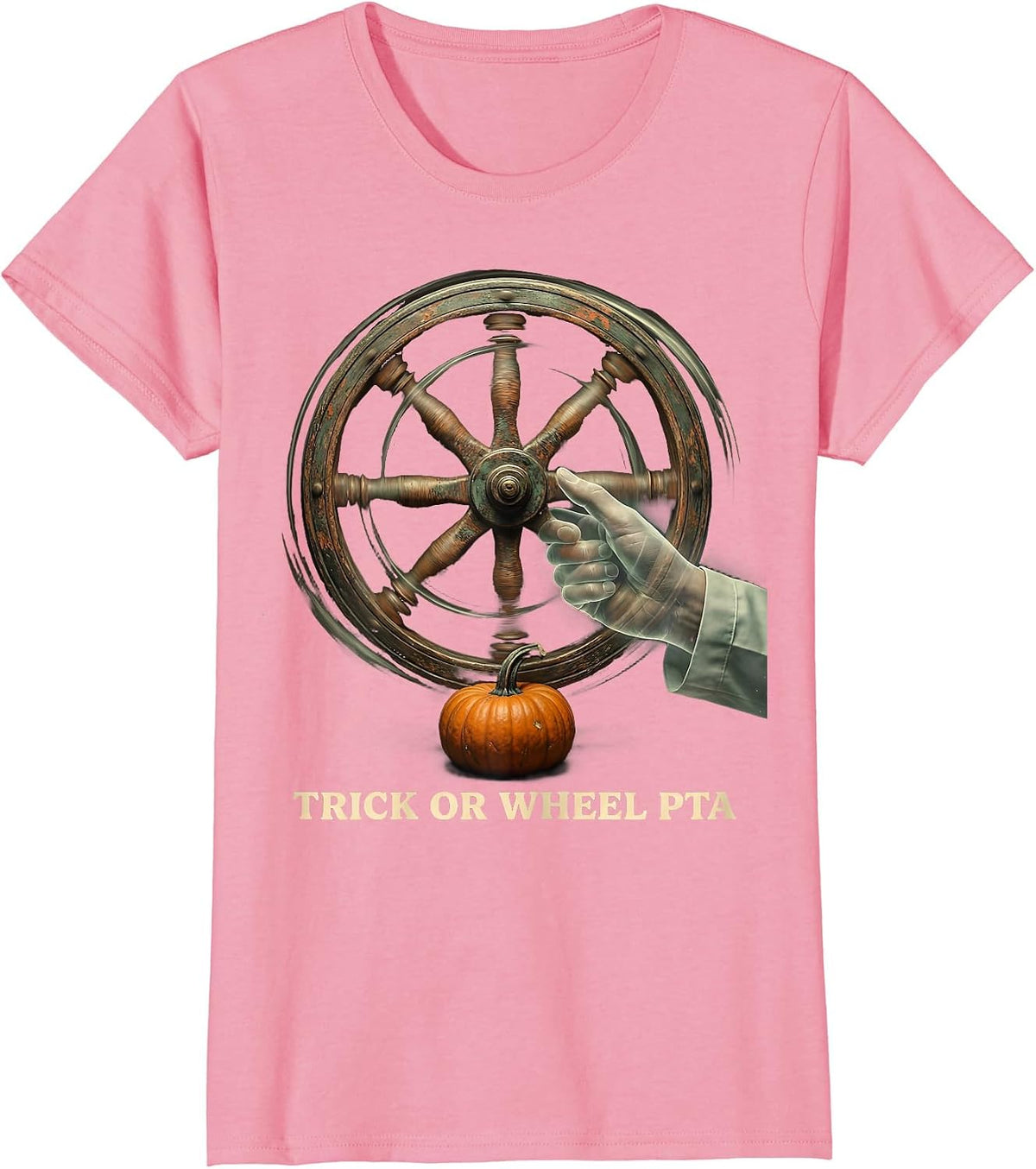 Women's Trick Or Wheel PTA Vintage Physical Therapy Halloween Humor T-Shirt - Pink