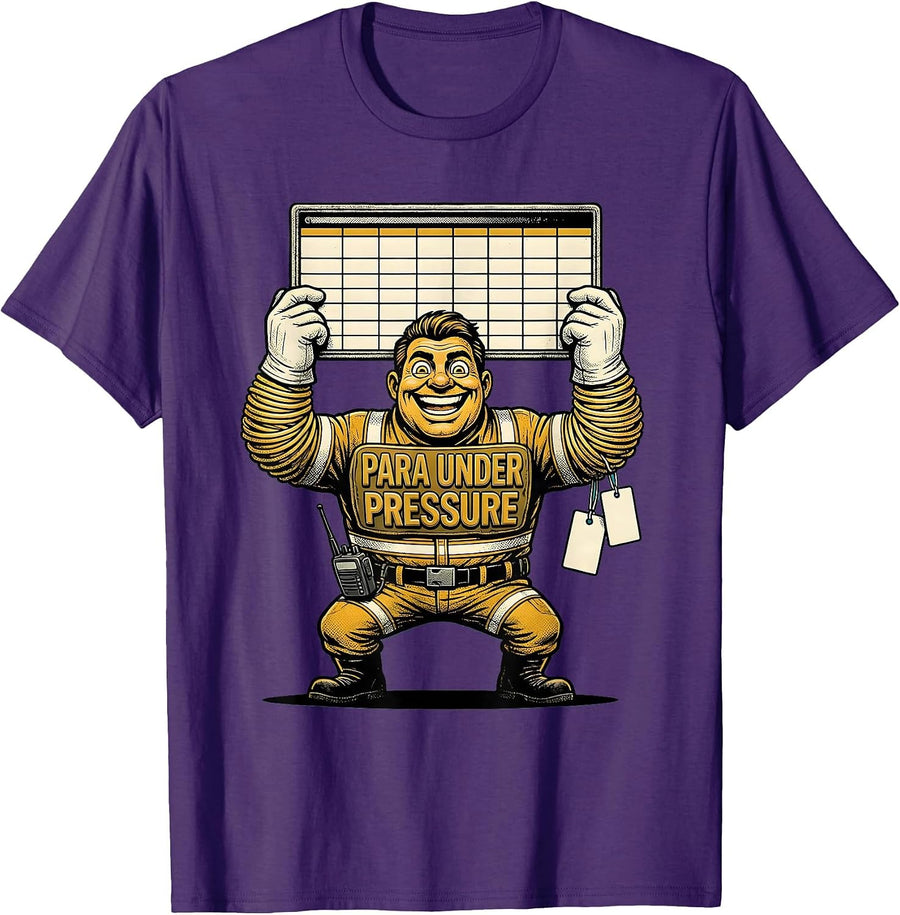 Para Under Pressure Retro Cartoon Paraprofessional Humor T-Shirt, Men, Purple, Small - As Pictured