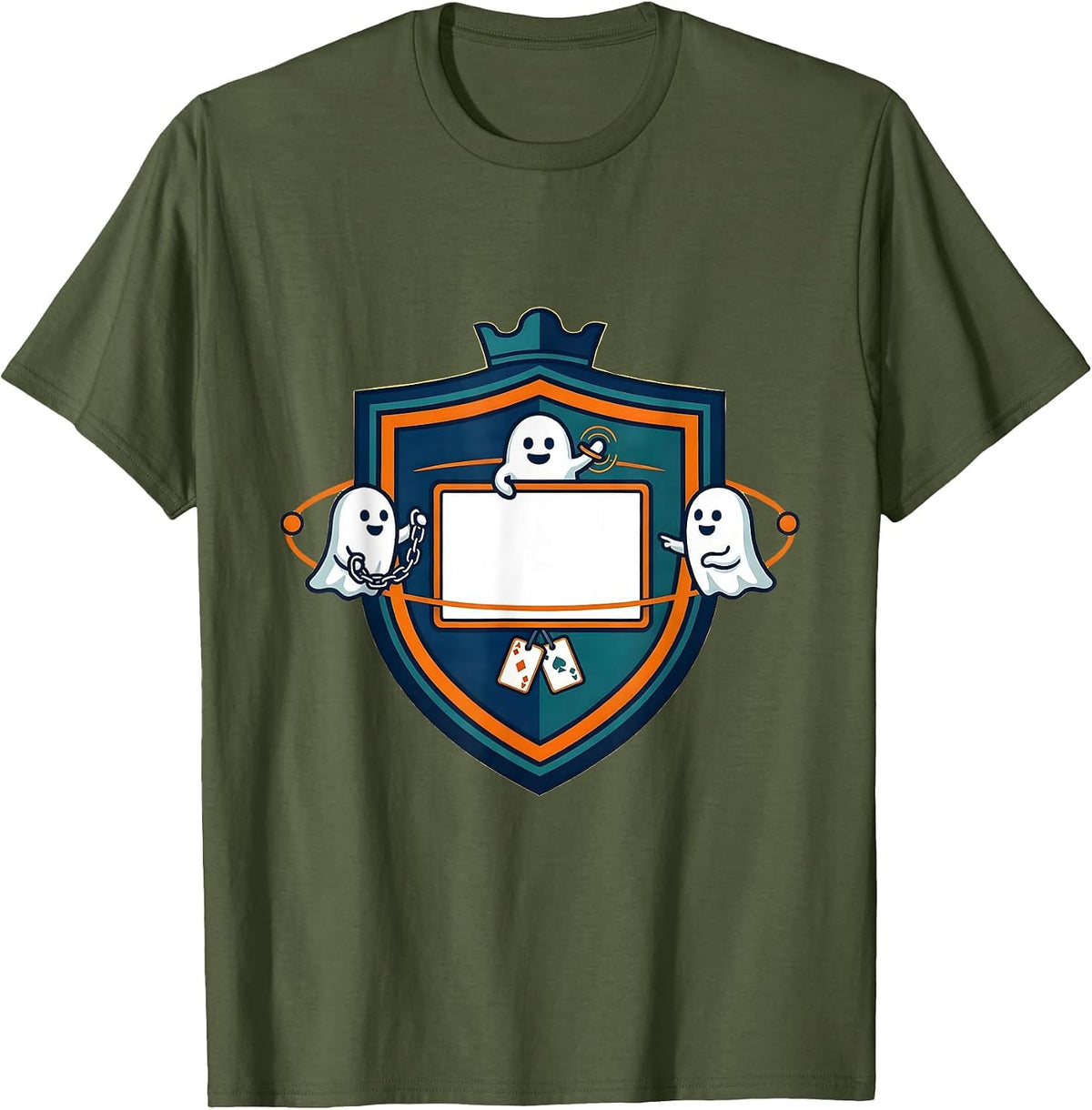 Men's Shield Ghost Behavior Clinician Halloween Boo Crew T-Shirt - Olive Green