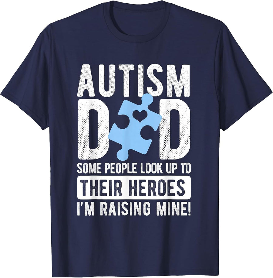 Autism Awareness Month We Wear Blue Autism Dad Puzzle Piece T-Shirt - Navy Blue