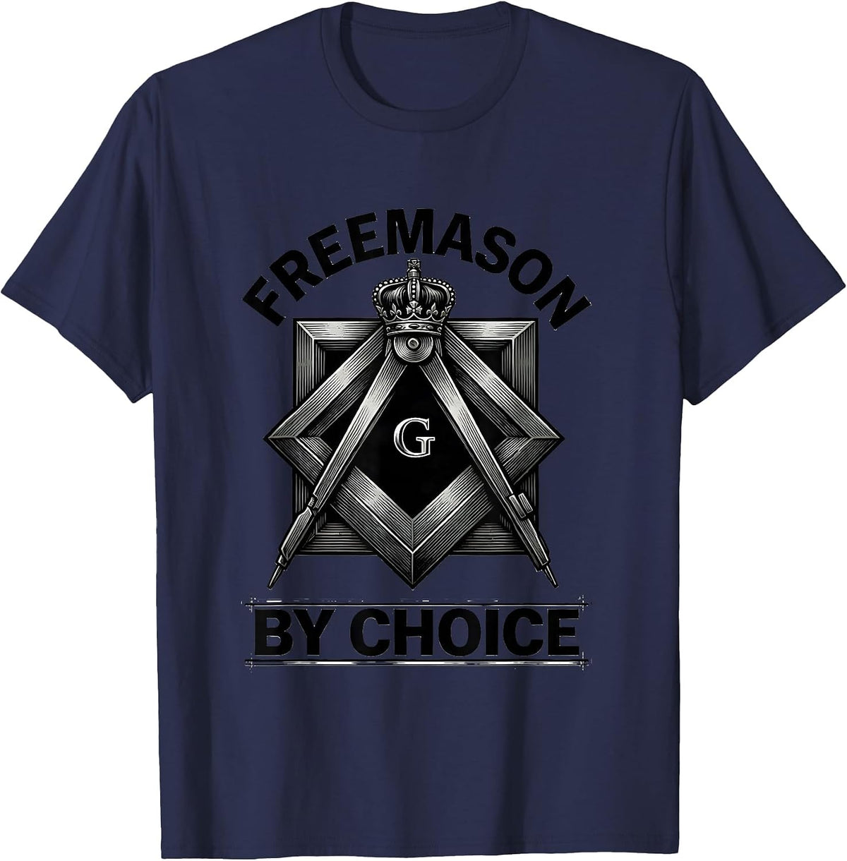Men's Freemason By Choice Monochromatic Square & Compass Fraternal T-Shirt - Navy Blue