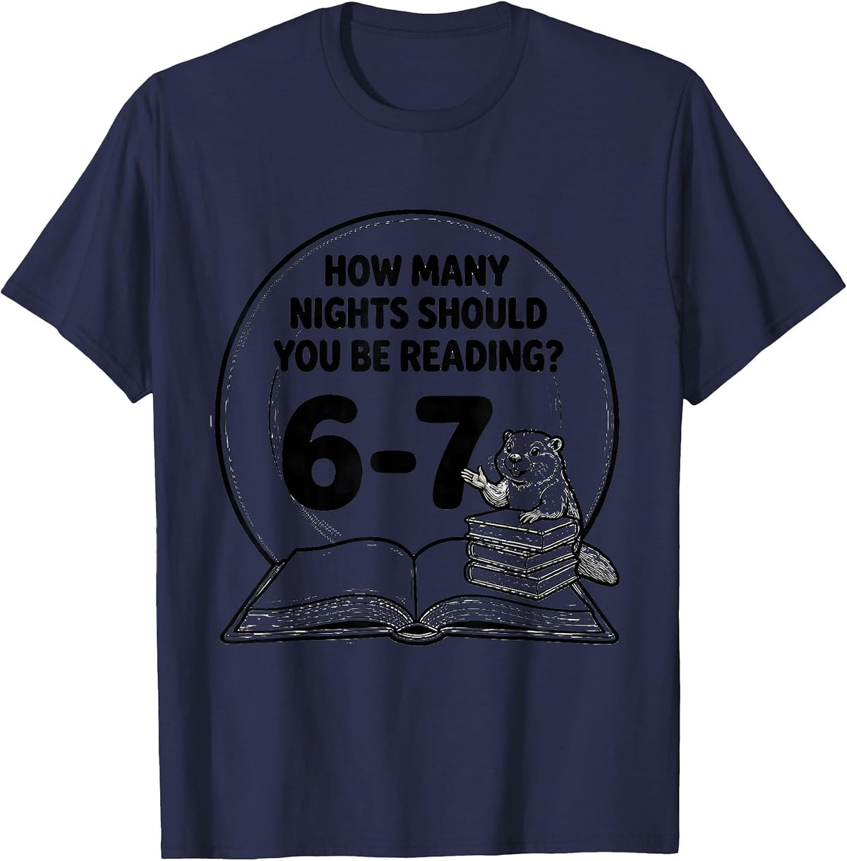 Men's How Many Nights Should You Be Reading? 6-7 Teacher T-Shirt - Navy Blue