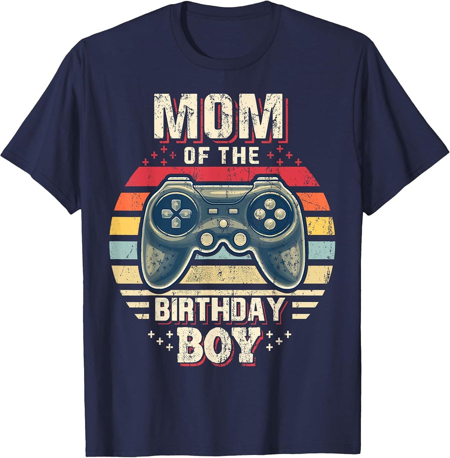 Mom of the Birthday Boy Matching Video Gamer Birthday Party T-Shirt - Navy Blue
