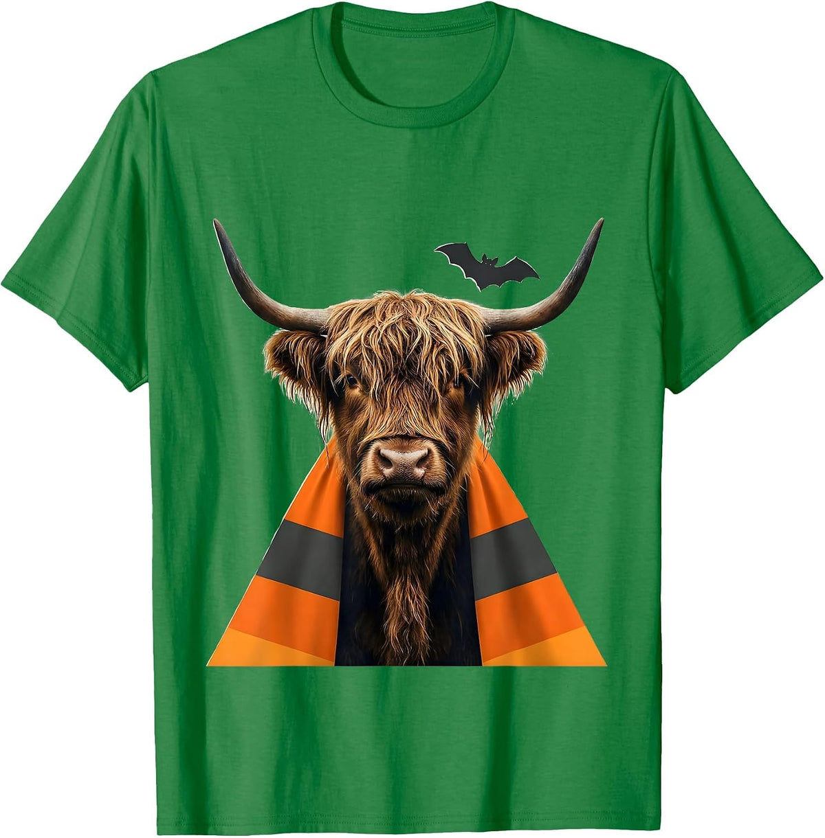 Men's Shaggy Highland Cow Candy Corn Cape Halloween Humor T-Shirt - Kelly Green