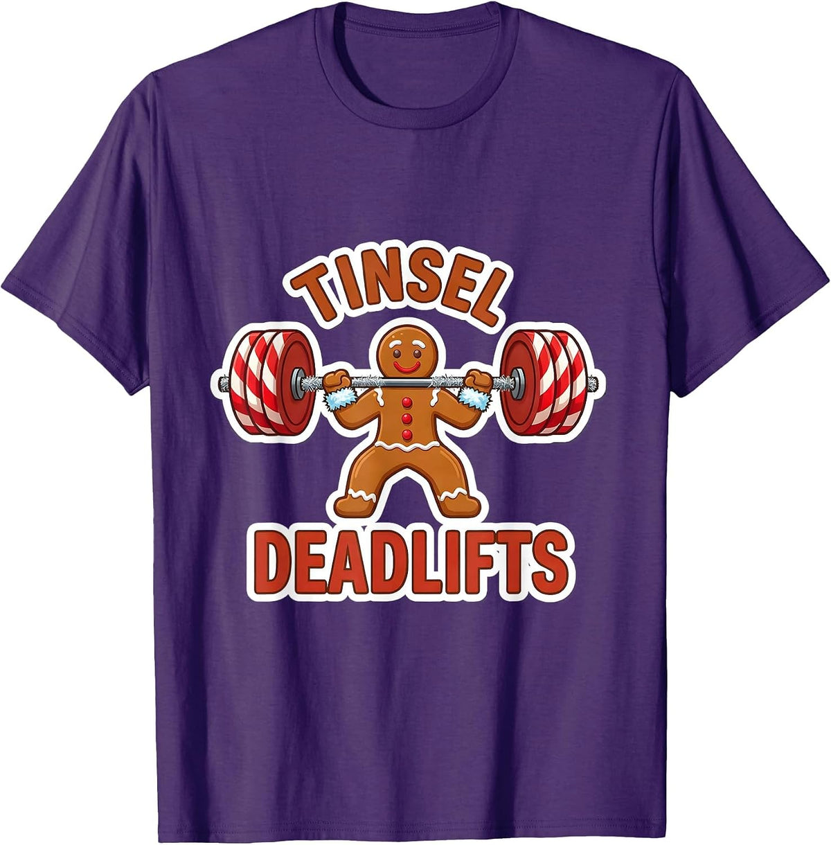 Men's Tinsel Deadlifts Funny Gingerbread Gym Weightlifting T-Shirt - Purple