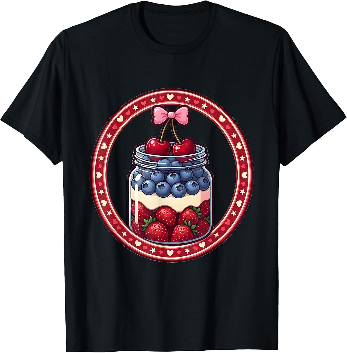 Men's Red White and Blueberries Mason Jar Illustration T-Shirt - Black
