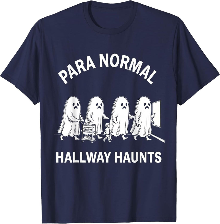 Para Normal Hallway Haunts Ghost Paraeducator Halloween T-Shirt - Navy Blue