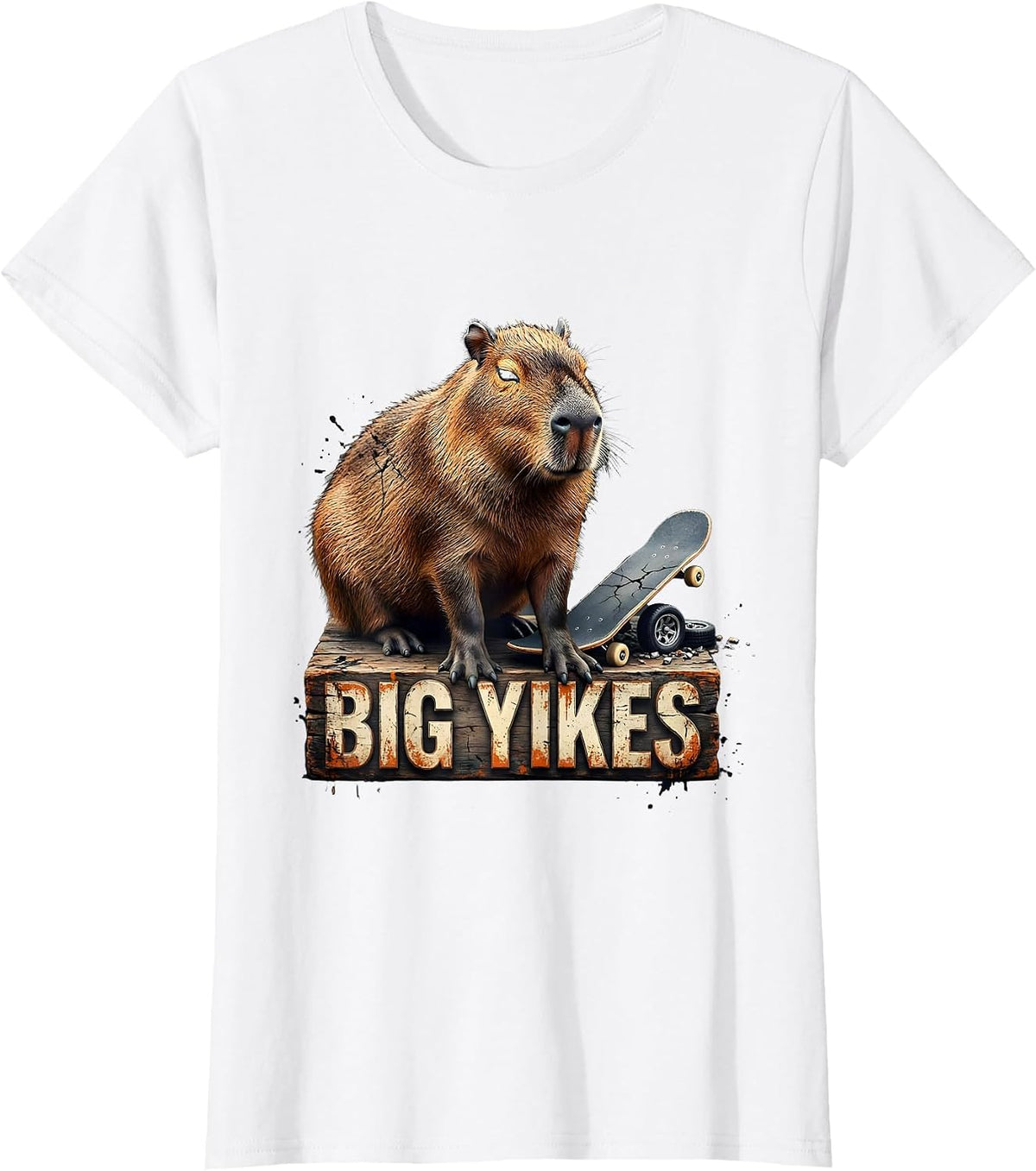 Big Yikes Distressed Funny Capybara Meme Animal Humor T-Shirt - White