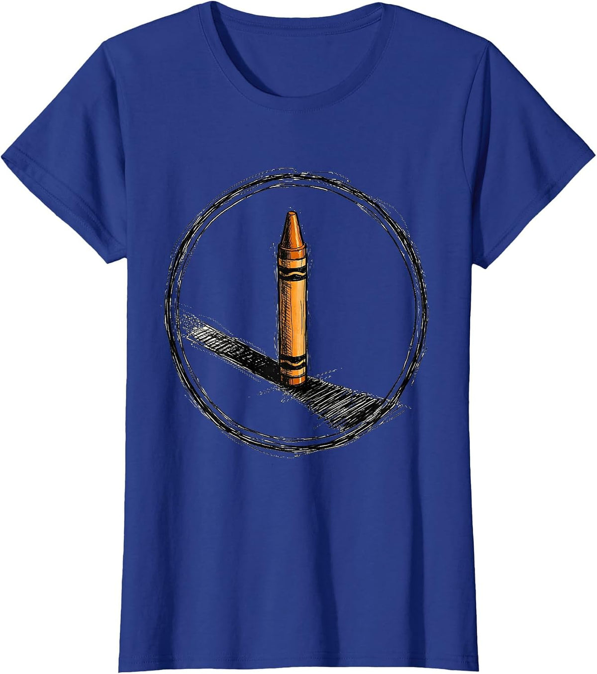 Women's Crayon Long Shadow Graphic Design T-Shirt - Royal Blue