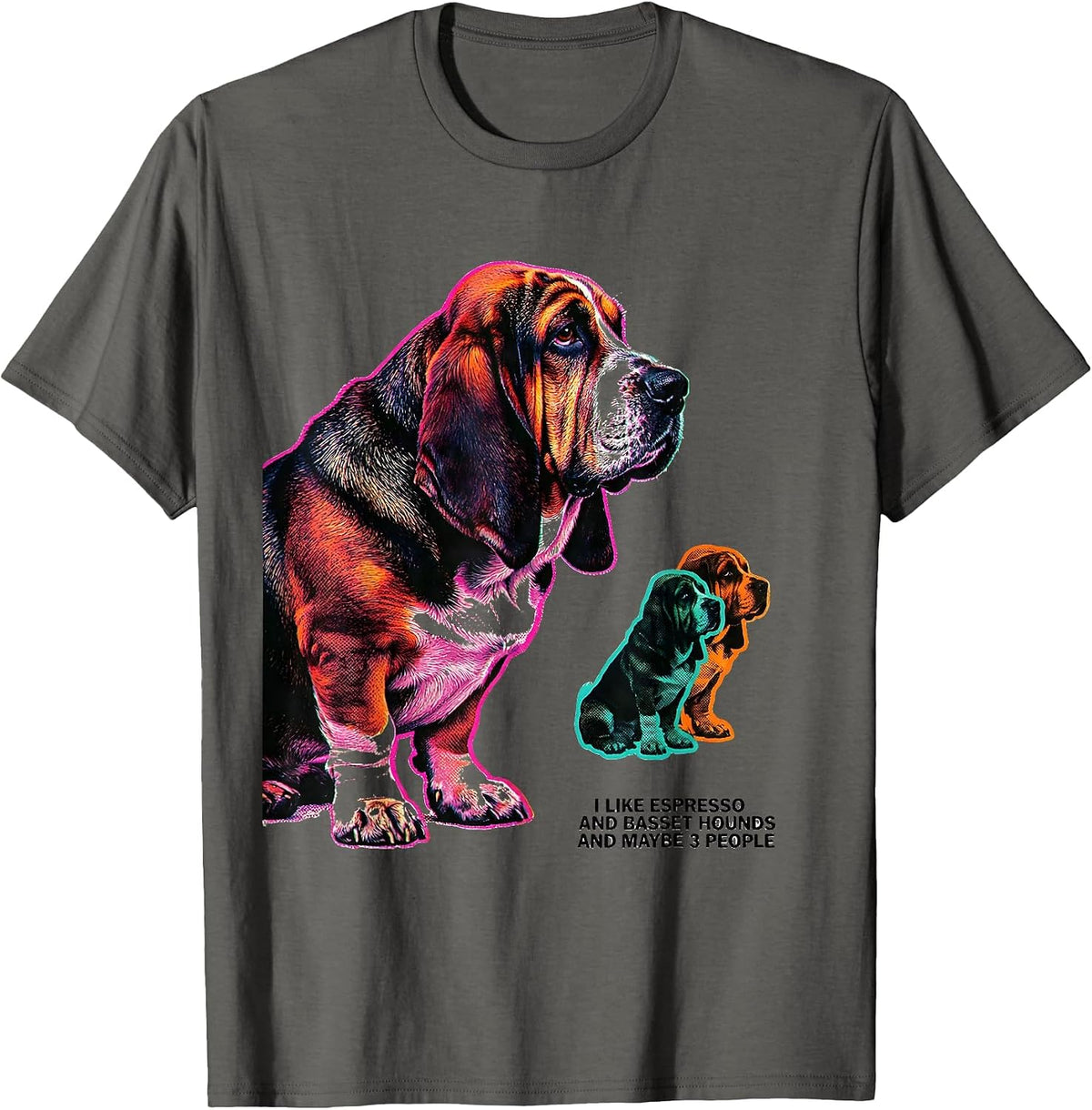 Men's I Like Espresso And Basset Hounds And Maybe 3 People Funny T-Shirt - Asphalt Grey