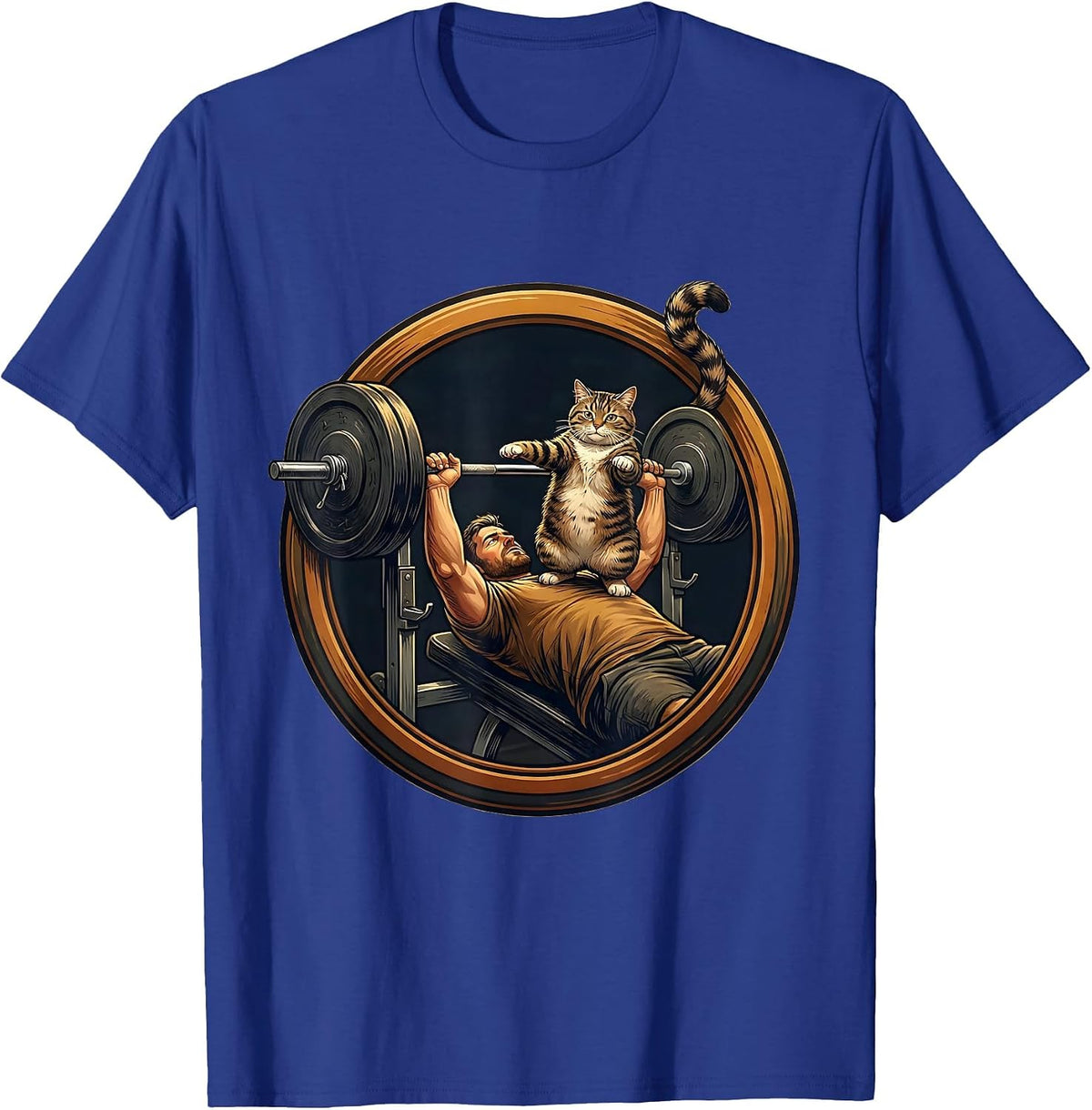 Men's Cat Dad Weightlifting Spotter Graphic Tee T-Shirt - Royal Blue