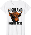 Women's Highland Born and Raised Highland Cow Design T-Shirt - White