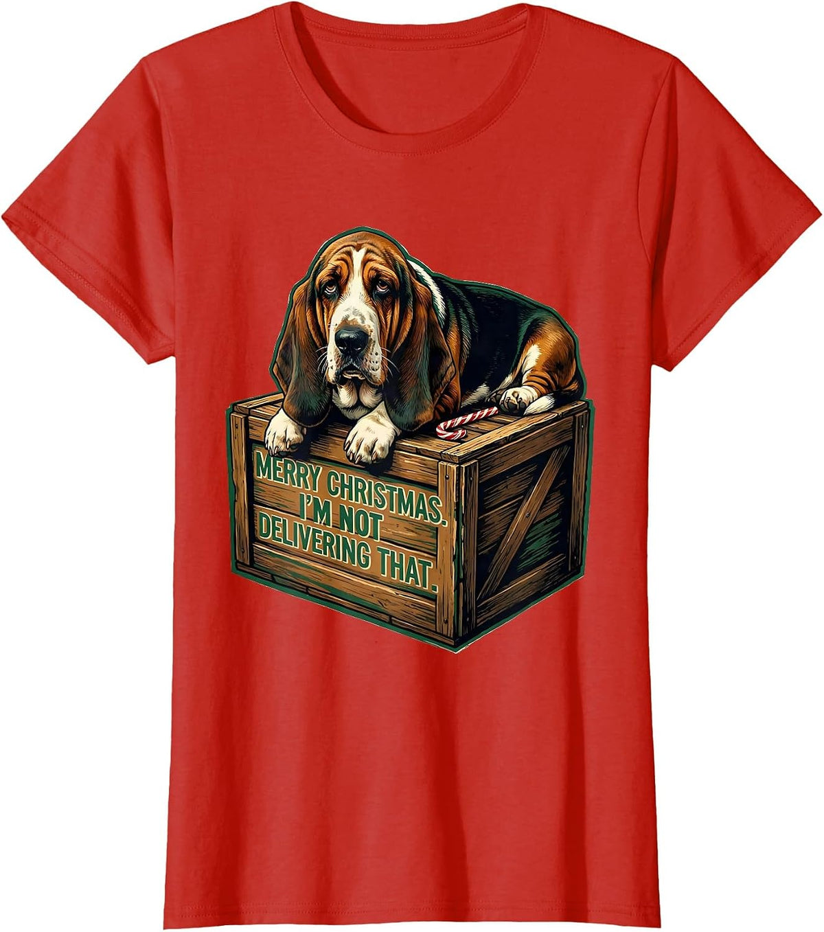 Merry Christmas I'm Not Delivering That Funny Basset Hound T-Shirt - Red