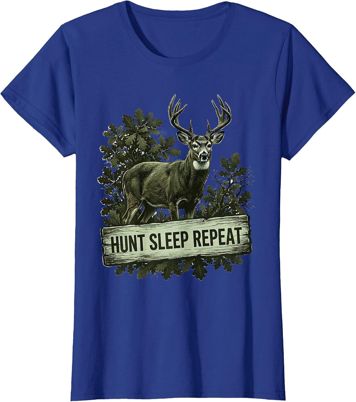 Women's Hunt Sleep Repeat Camo Hunting Design T-Shirt - Royal Blue