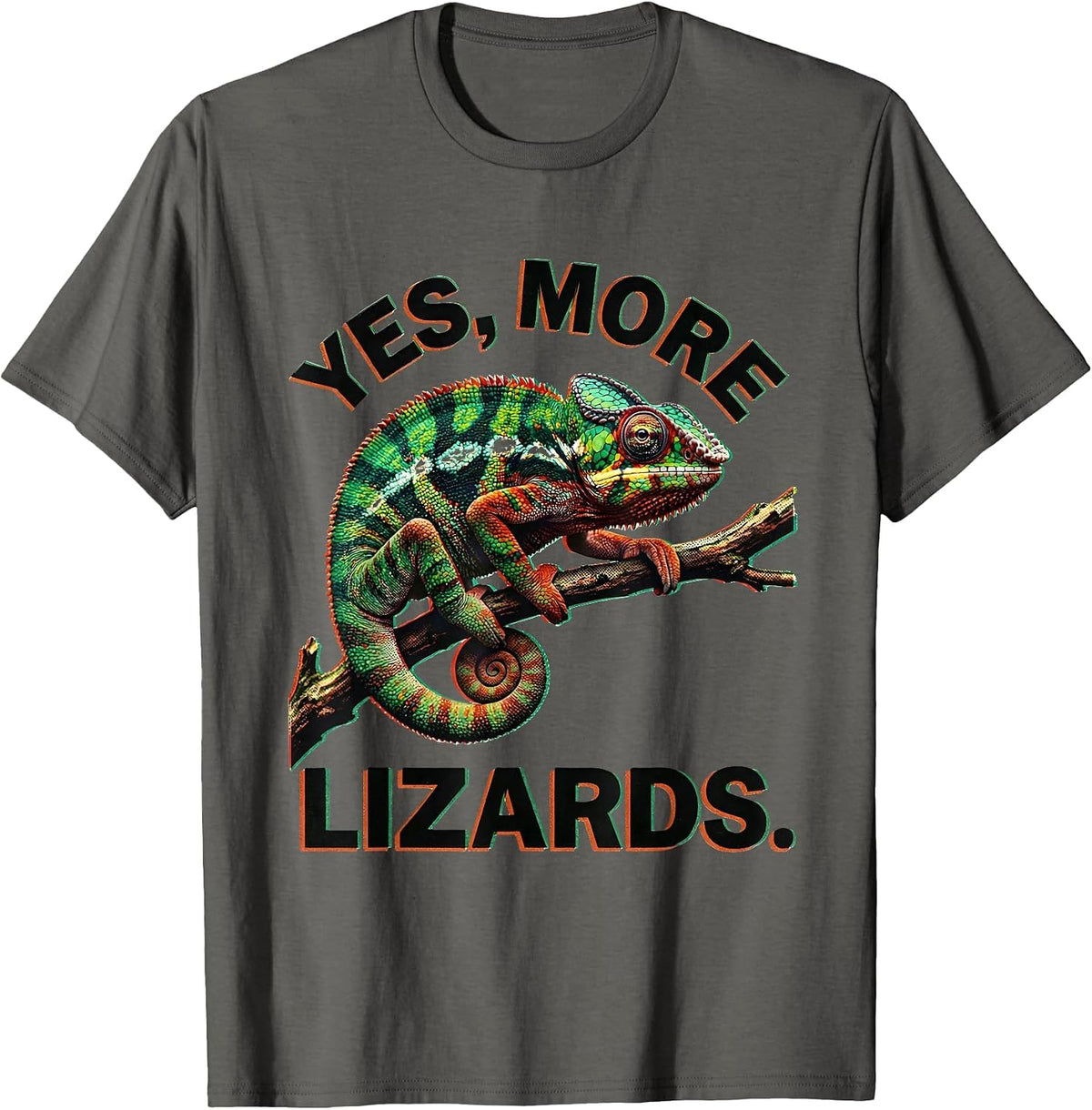 Yes, More Lizards Risograph Funny Chameleon Lover Reptile T-Shirt - Asphalt Grey