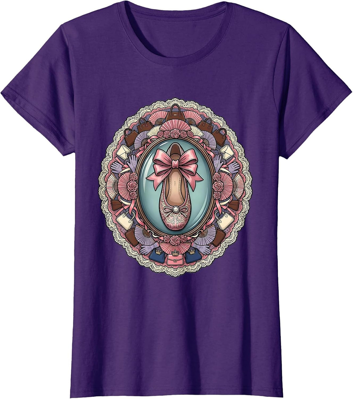 Women's Ballet Flat Shoes Fashion Sketch Illustration T-Shirt - Purple