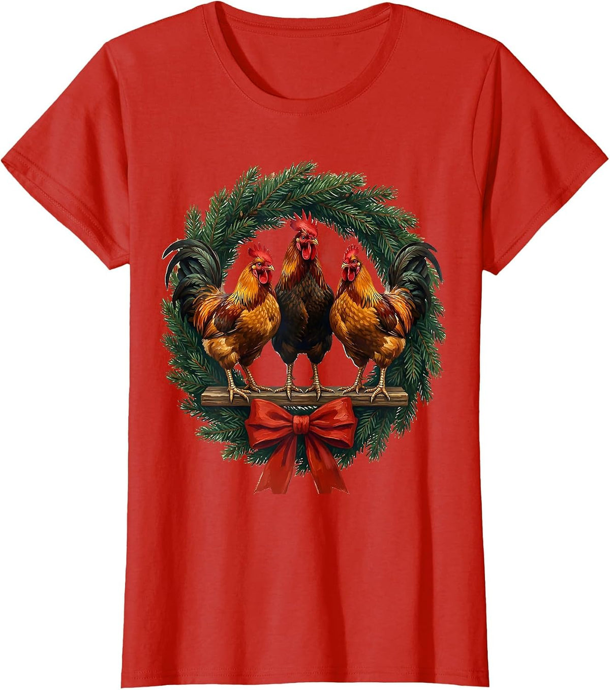 Chickens Wreath Christmas Humor Farm Animal Lover Gift T-Shirt - Red