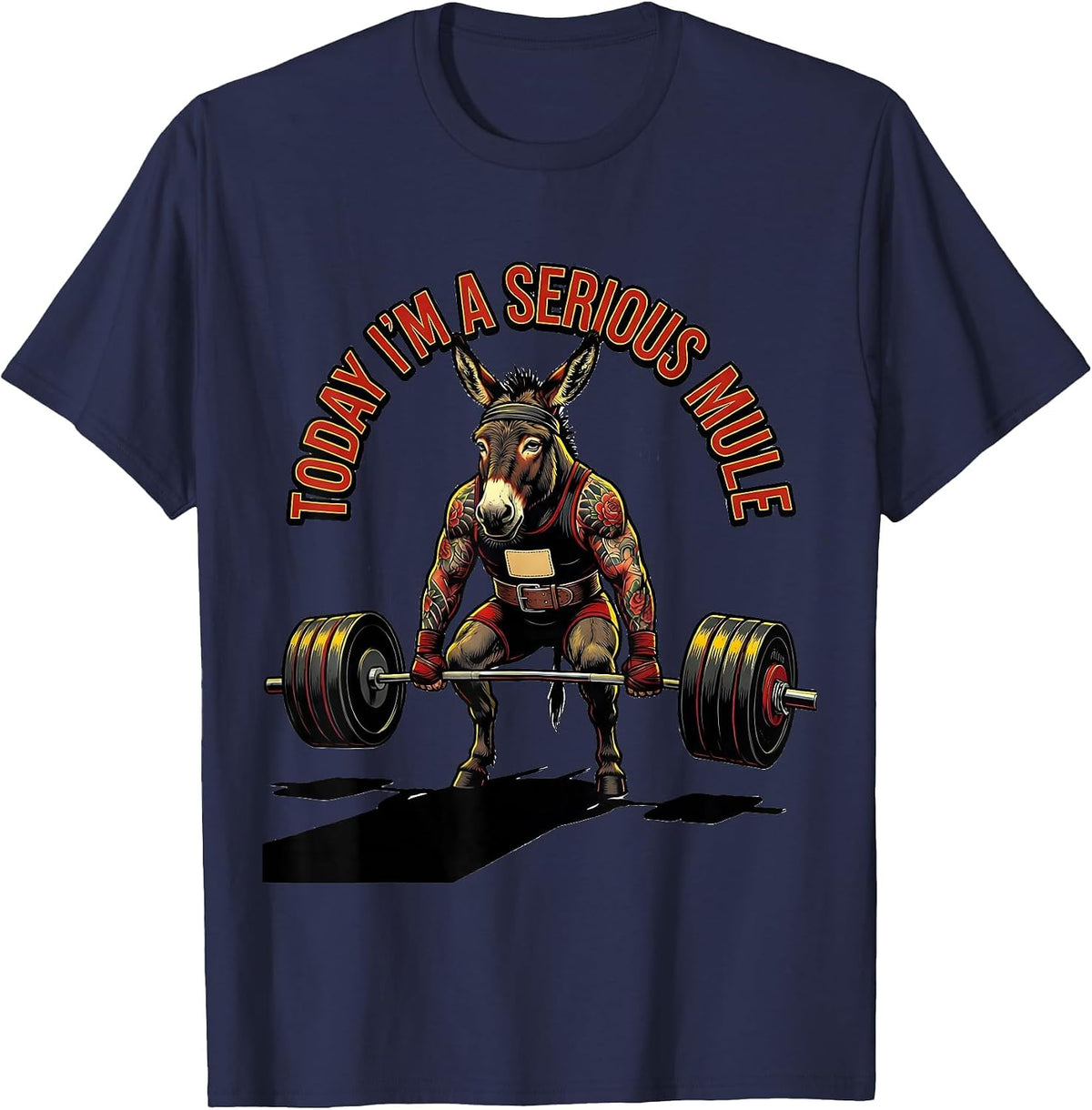 Men's Today I'm A Serious Mule Funny Gym Weightlifting Workout T-Shirt - Navy Blue