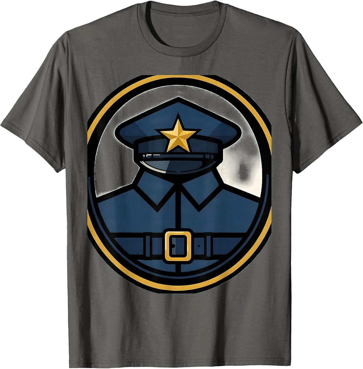 Police Officer Emblem Halloween Costume Novelty T-Shirt - Asphalt Grey